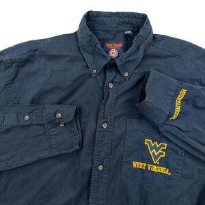 West Virginia Mountaineers Shirt Men XL Blue Twill Button Up Dress WVU Pocket